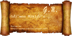 Gémes Miklós névjegykártya